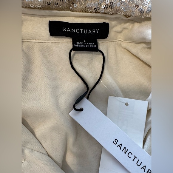 SANCTUARY Radiant Sequin Button Down Collared Shirt in Champagne Size Large NWT - Picture 8 of 8